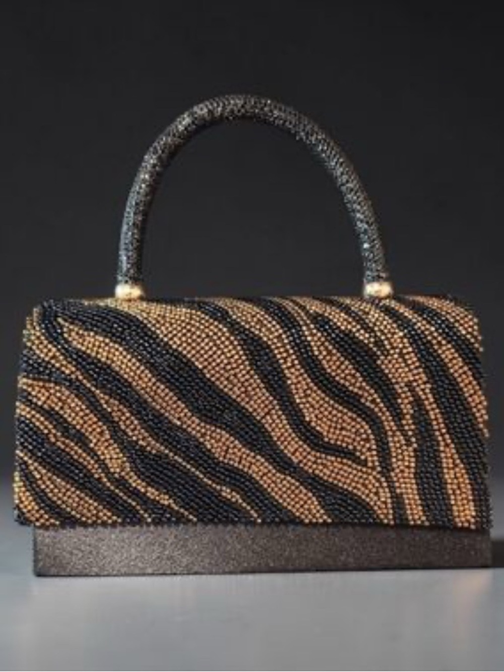 Rachel Zoe NWT Black and Gold Beaded Zebra-Pattern Top-Handle Bag
